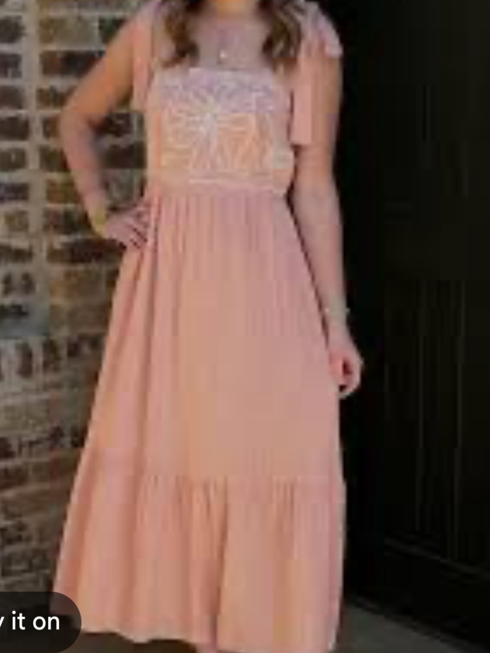 Very J Peach Strapless Midi Dress with Embroidered Bodice